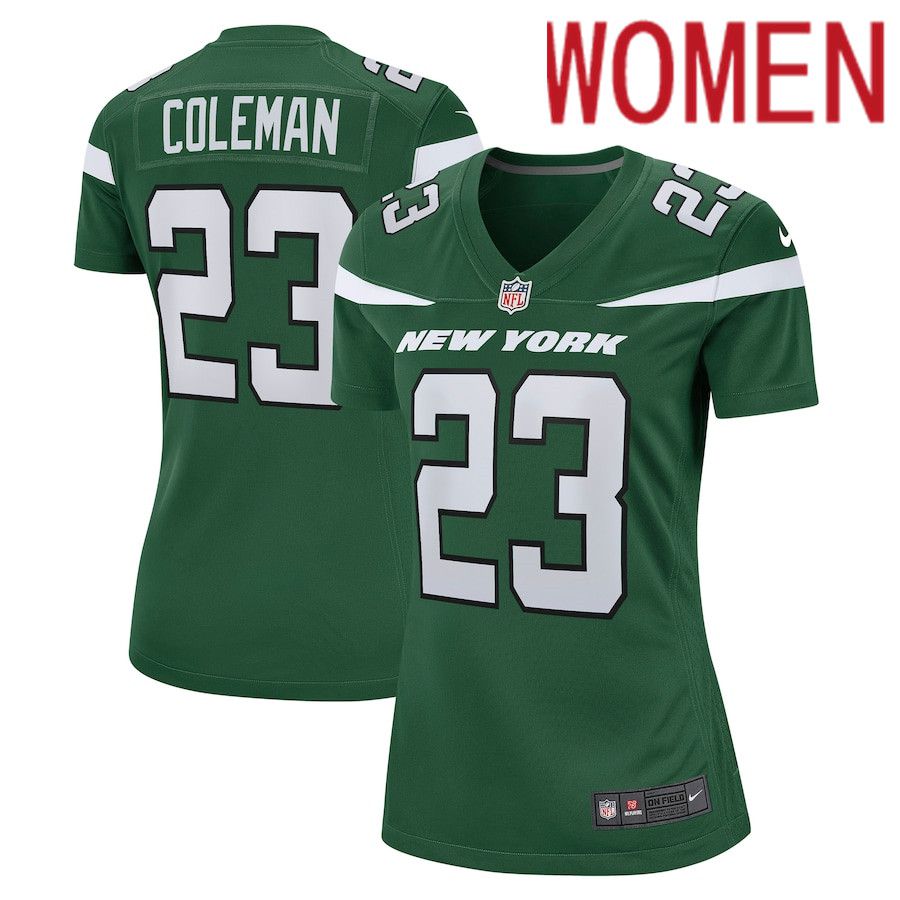 Women New York Jets 23 Tevin Coleman Nike Gotham Green Game NFL Jersey